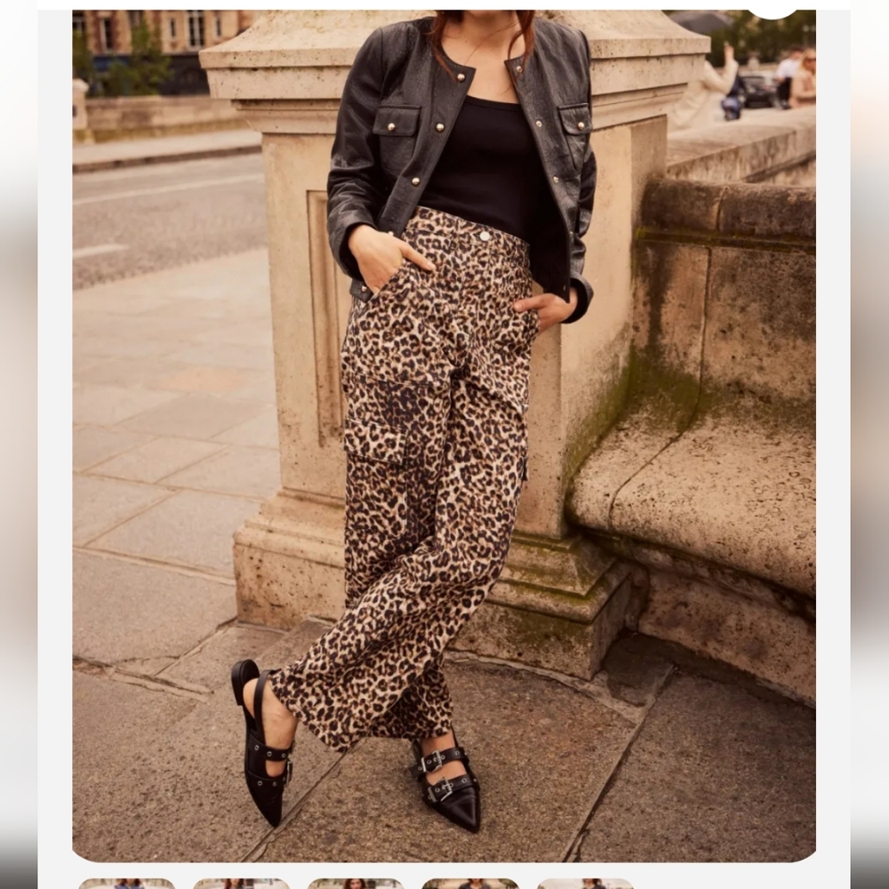Leopard Print Straight Cargo Jeans To